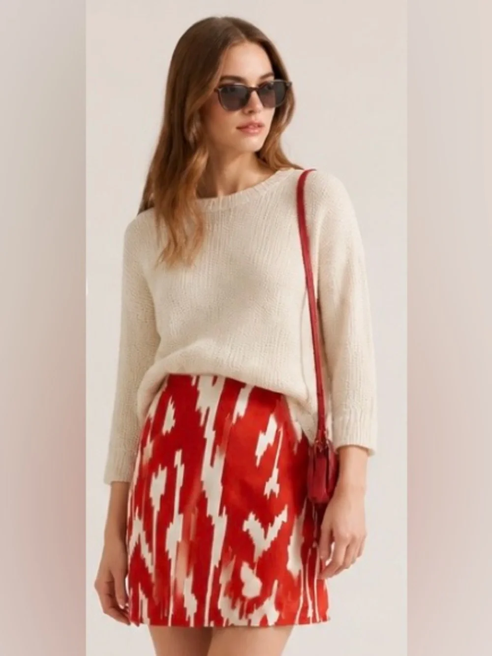 J CREW #89888 Skirt Printed Mini Stretch Red White A-line